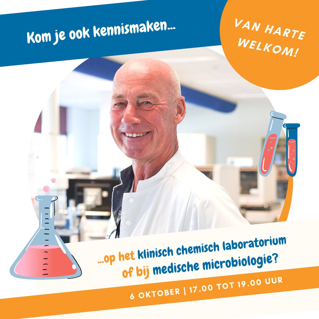 stjansdal's tweet image. Op 6 oktober van 17.00 tot 19.00 uur openen het klinisch chemisch laboratorium en de afdeling medische microbiologie hun deuren voor mensen die geïnteresseerd zijn in het werken in een ziekenhuislaboratorium. Kijk voor meer informatie op bit.ly/3xVsMse.