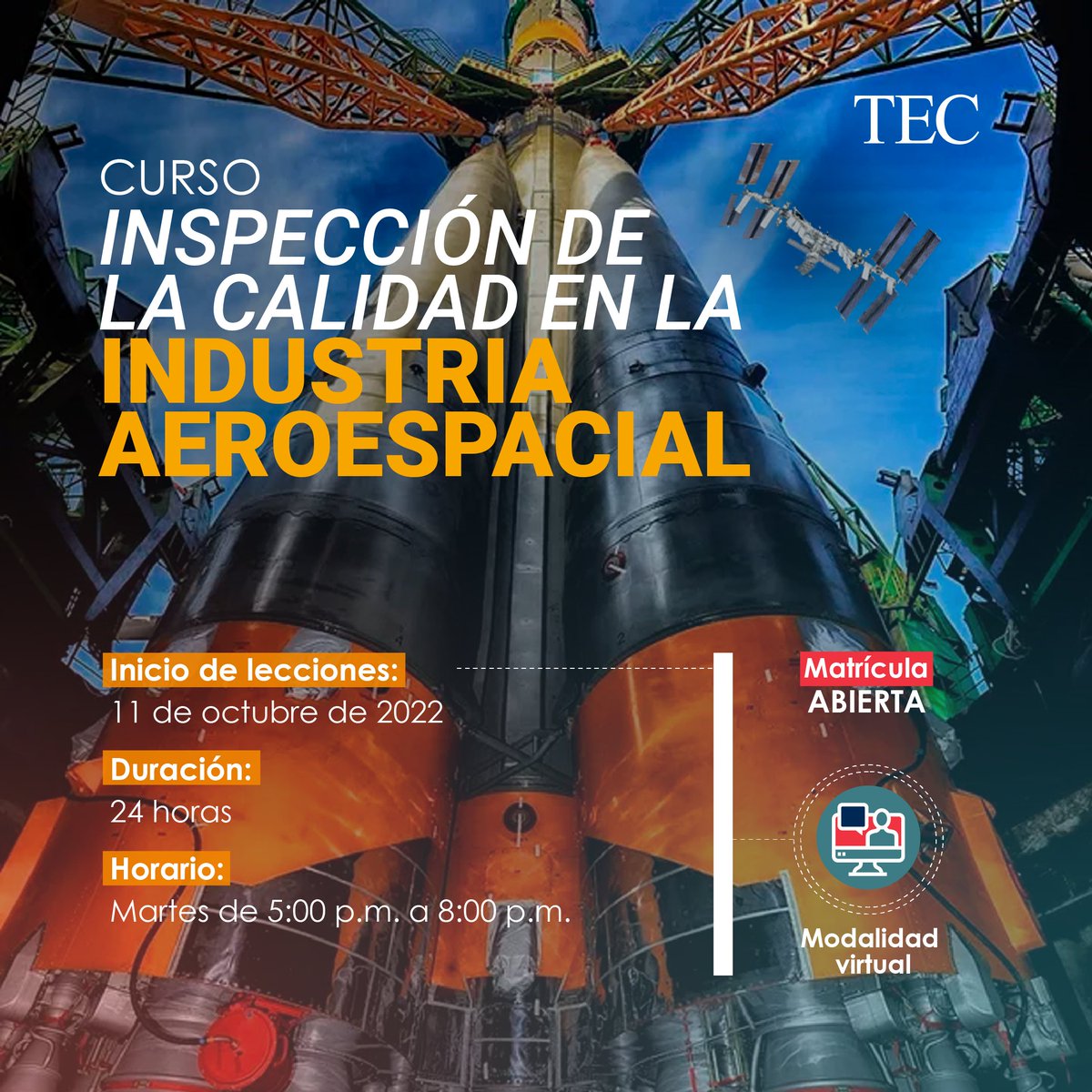 FUNDATECcr's tweet photo. Curso de Inspección de la Calidad en la Industria Aeroespacial
✅Inversión: 170.000 + 2% IVA.
Matriculá aquí 👇
https://t.co/nwSrCCKgEU ingresando a: Cursos libres - Programa de Educación continua.
Contactos:
☎️ 2550 9355
✉️ saraya@itcr.ac.cr
#FUNDATEC #SelloTEC #aeroespacial https://t.co/TG9jECFXRp