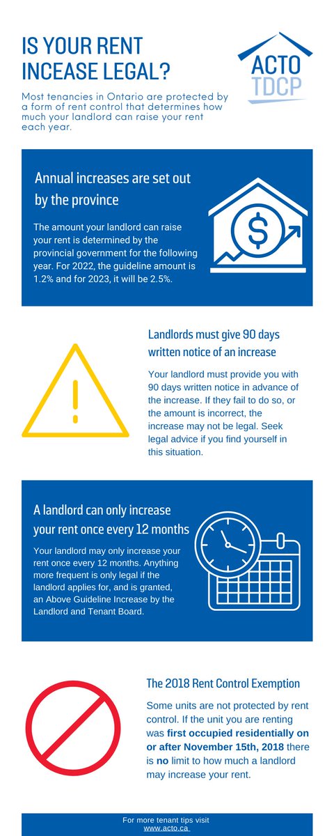 TenantAdvocacy's tweet photo. Many tenants in Ontario will be receiving a notice of rent increase on October 1st from their landlords. Find out if the rent increase is legal with this new infographic. https://t.co/2QLLRa4jiL