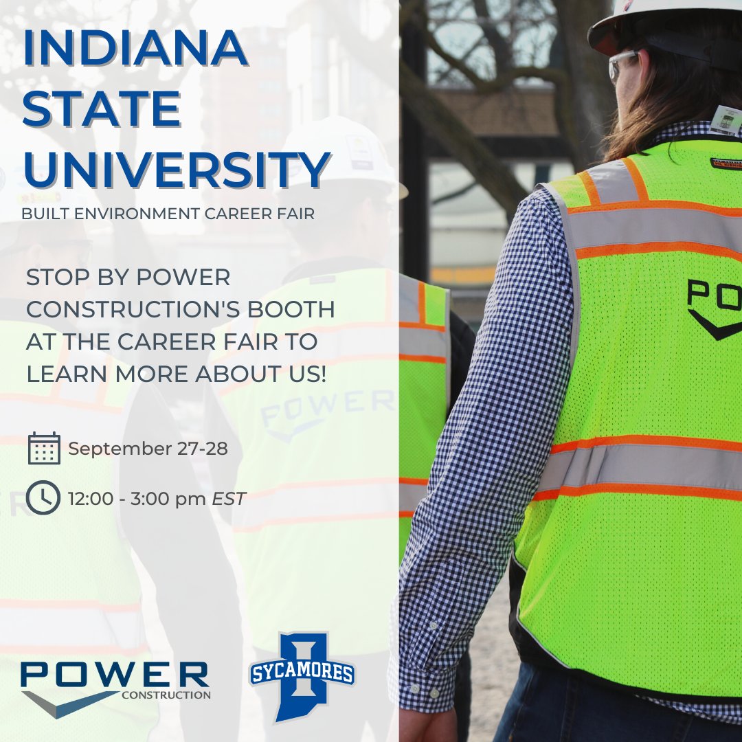 Let's talk #careersinconstruction! 
Catch us at the Indiana State University's Built Environment Career Fair today and tomorrow! #careersinconstructionmanagement #Poweryourcareer #GrowwithPower #internship #recruiting #IndState #IndianaStateUniversity <a href="/indianastate/">Indiana State University</a>