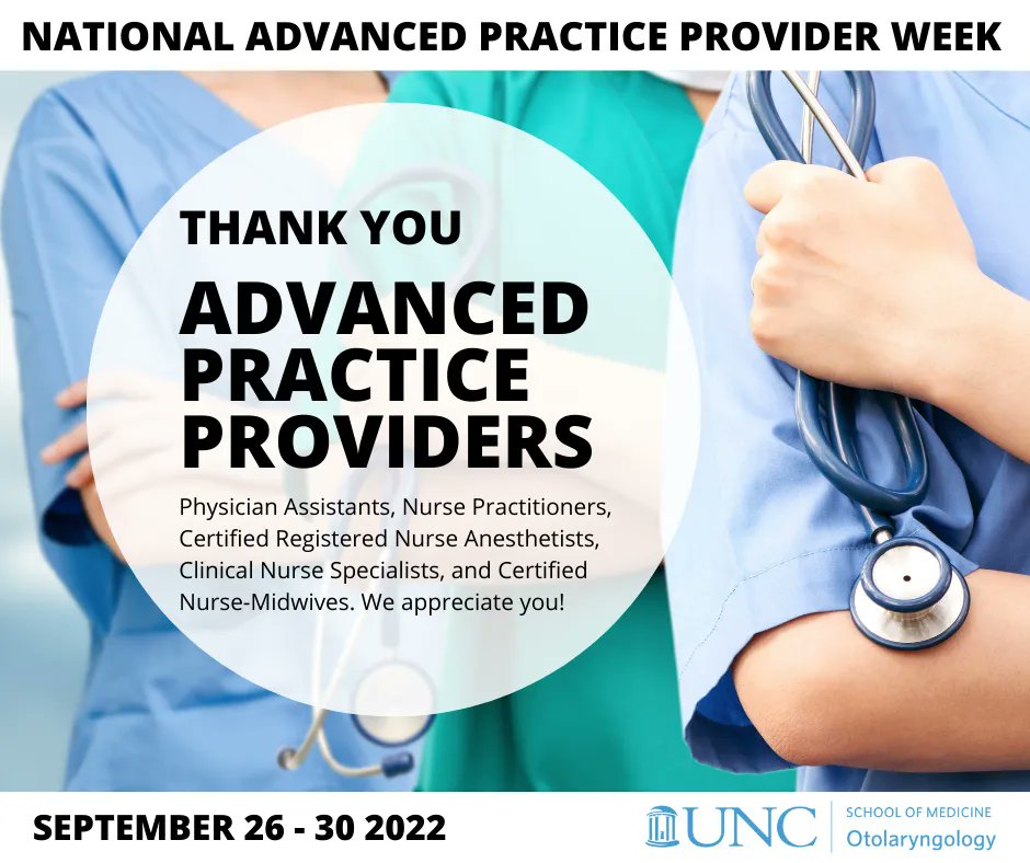 Happy National Advanced Practice Provider week! We are so amazed by the dedication and caring that our APPs show every day. We APPreciate you! 👂 👃 🗣️ 🎉 
#nationalappweek #advancedpracticeprovider #appreciation #ENT #Otolaryngology  #UNC