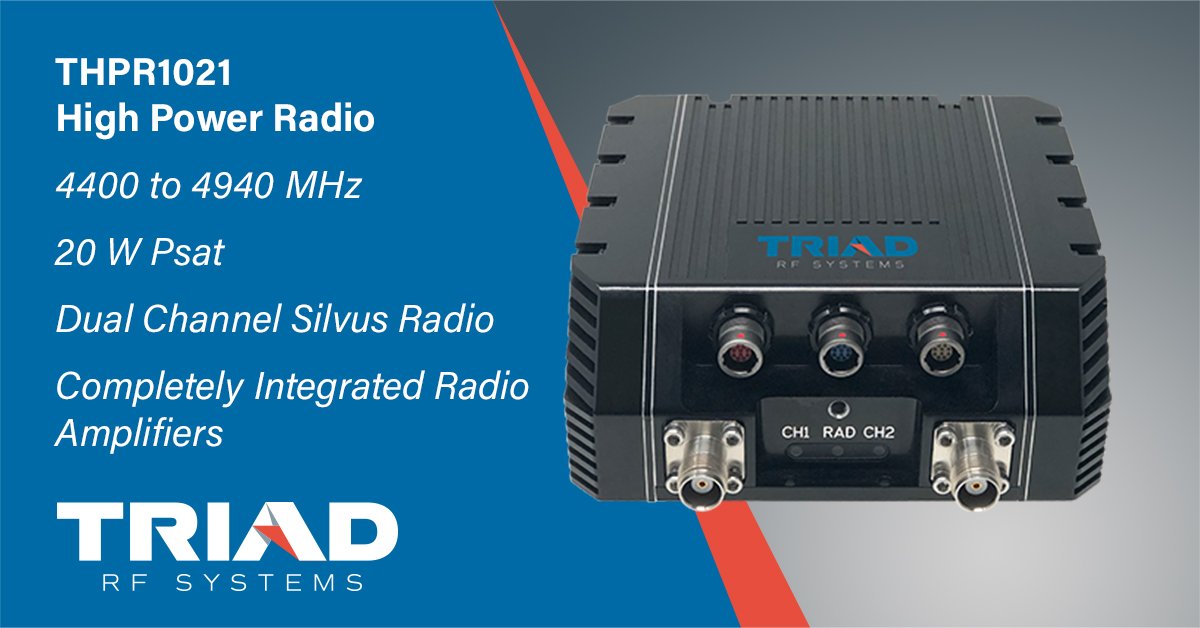 TriadRF's tweet photo. The THPR1021 is a dual channel, C-Band, integrated MIMO radio system putting out 20W. Its military application success shows Triad’s industry experience.
#rf #rfamplifier #custommilitary #swap #triadrf https://t.co/0GJMV51Zf4