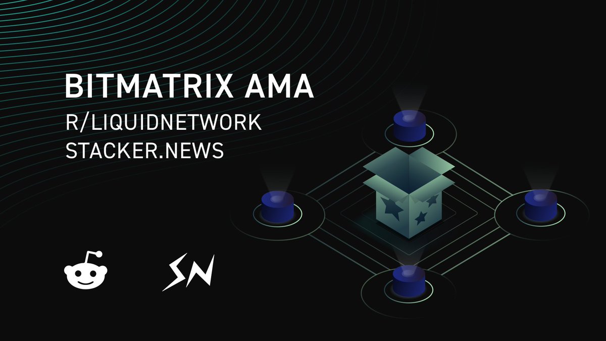 Liquid Network ๐ (@liquid_btc) on Twitter photo Curious about AMMs? Trustless swaps? Arbitrage? Covenants on Liquid?
The team from <a href="/bitmatrix_/">BitMatrix - placeholder</a> is doing an AMA all day discussing beta.bitmatrix.app, ask away!
stacker.news: stacker.news/items/74330
reddit: reddit.com/r/liquidnetworโฆ Curious about AMMs? Trustless swaps? Arbitrage? Covenants on Liquid?
The team from <a href="/bitmatrix_/">BitMatrix - placeholder</a> is doing an AMA all day discussing beta.bitmatrix.app, ask away!
stacker.news: stacker.news/items/74330
reddit: reddit.com/r/liquidnetworโฆ