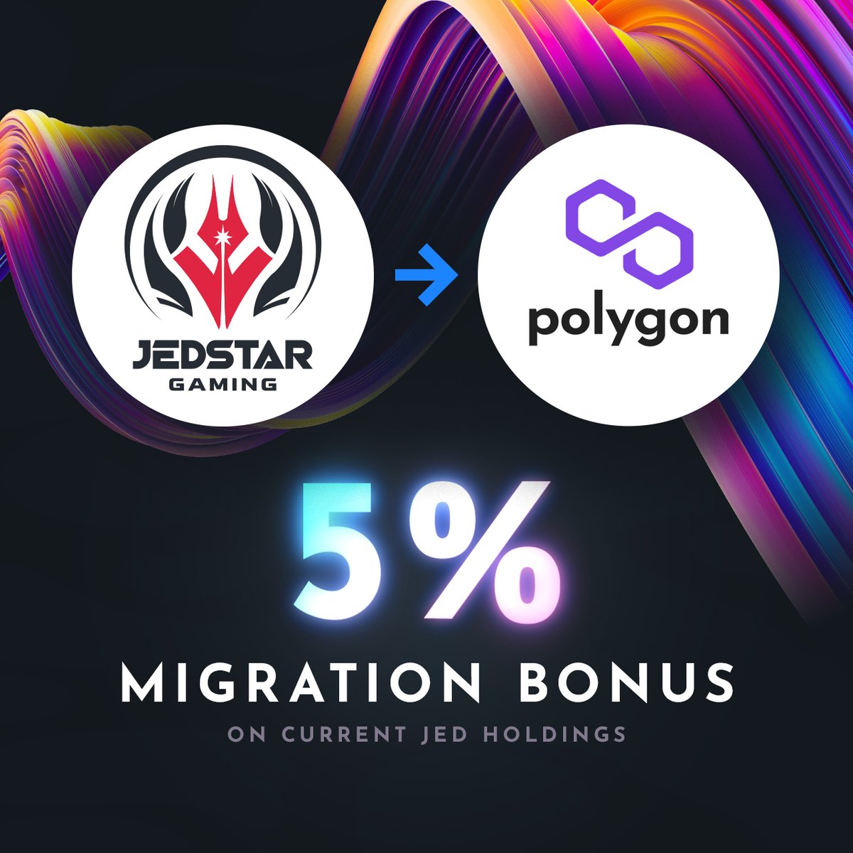 ✨POLYGON MIGRATION BONUS✨
To celebrate 🎉 our move to the Polygon Network, we are rewarding each one of our holders with 5% more JED than they are currently holding! Everyone’s NEW JED will be airdropped when the new contract is deployed! #JEDSTAR #POLYGON