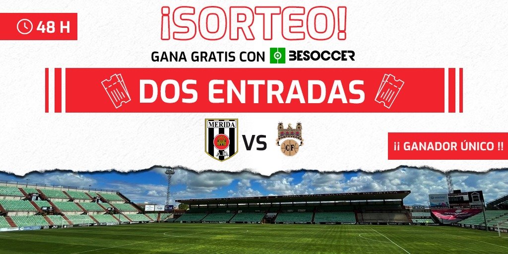 BeSoccerTeam's tweet photo. 🎁NUEVO SORTEO🎁

Gana dos entradas para el próximo partido del @Merida_AD 

¡Ganador único!

Requisitos 👇

1. Síguenos en: @besoccer_ES y @BeSoccerTeam 
2. RT

48h ⏳

¡Suerte! 🍀

#sorteo 
#sorteoentrada https://t.co/dSGlVgrIAn