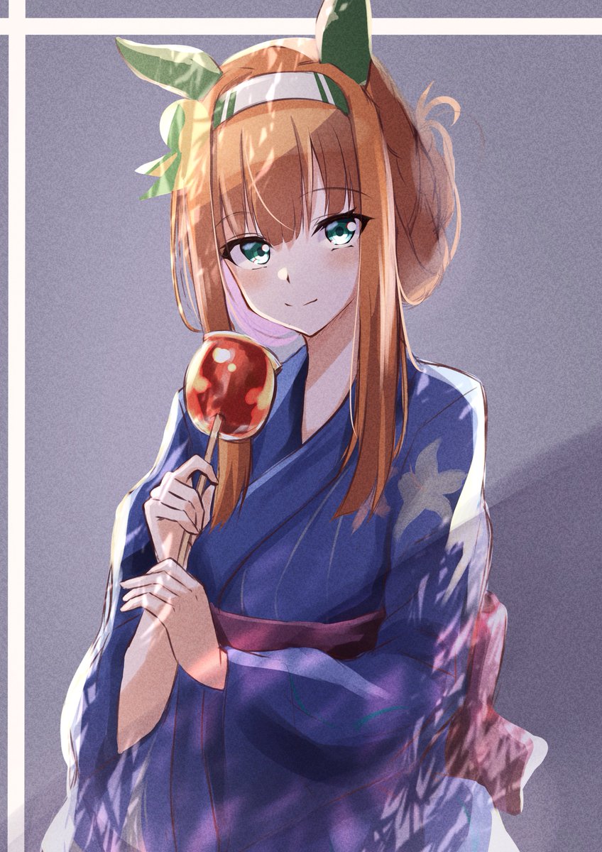 silence suzuka (umamusume) 1girl animal ears solo horse ears kimono japanese clothes food  illustration images