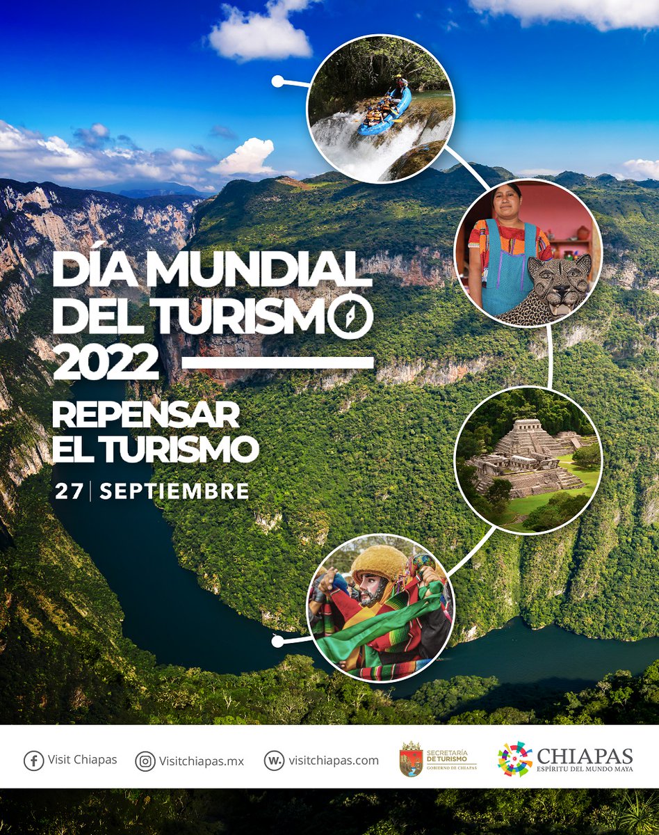 En el #DíaMundialDelTurismo se busca reconocimiento del turismo como pilar crucial del desarrollo.  Ahora es el momento de aprovechar esta oportunidad para #RepensarElTurismo 
#MeEncantasChiapas
<a href="/SECTUR_mx/">SECTUR México</a> <a href="/asetur_mx/">ASETUR MX</a> <a href="/FonaturMX/">Fonatur</a>