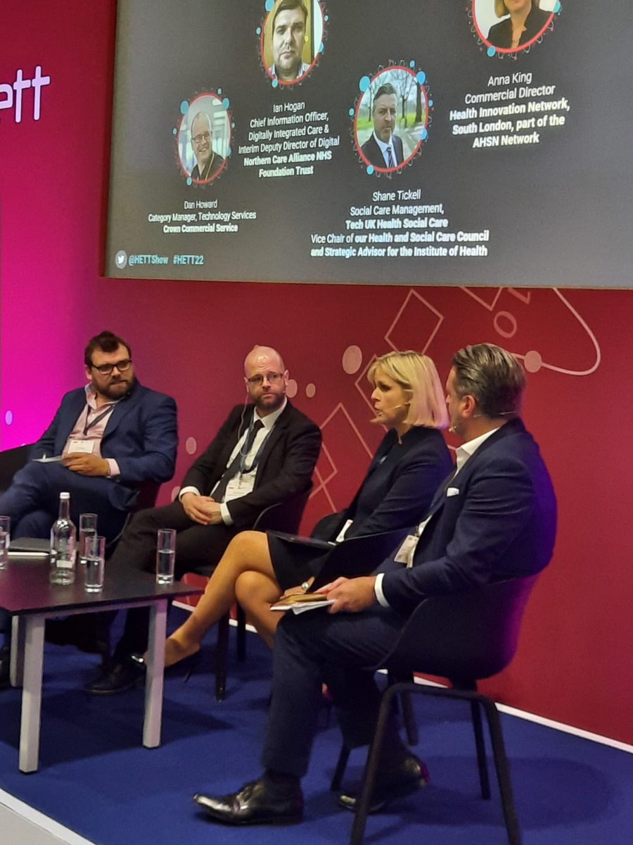 HETTShow's tweet photo. "Funding, Commissioning, Procurement, Collaboration and Successful Supplier Engagement in the New ICS Landscape" happening now at #HETT22 with @irhogan @NCAlliance_NHS Anna King @HINSouthLondon Dan Howard Dan Howard, Crown Commercial Service@ShaneTickell https://t.co/JjqgUi9Mrm