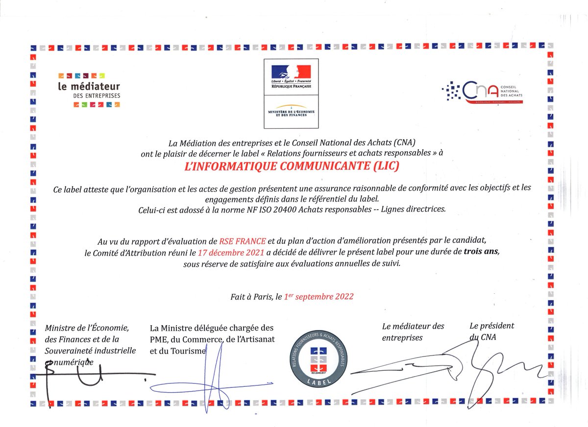 LIC_FR's tweet image. Fiers d'être labellisés RFAR, Relations fournisseurs et achats responsables !

(et d'avoir été la première PME du numérique à obtenir ce label)

👇👇👇
linkedin.com/feed/update/ur…

#RSE #Achats #AchatsResponsables #PME #LabelRFAR #ISO20400