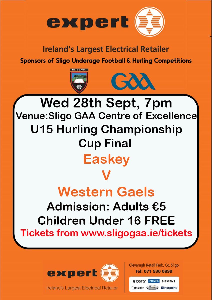 test Twitter Media - The Expert Electrical Sligo U17 Hurling Championship Cup Final takes place tomorrow in the Sligo GAA Centre of Excellence at 7pm. Easkey face neighbours Western Gaels. Tickets €5 available online at https://t.co/ap6VRE7cJy https://t.co/3TZjw3kP87