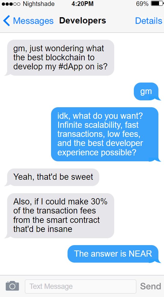 NEARProtocol's tweet photo. We're developing a mobile phone!

jk, we did just get this message through, though. https://t.co/bvkTGkPZr4