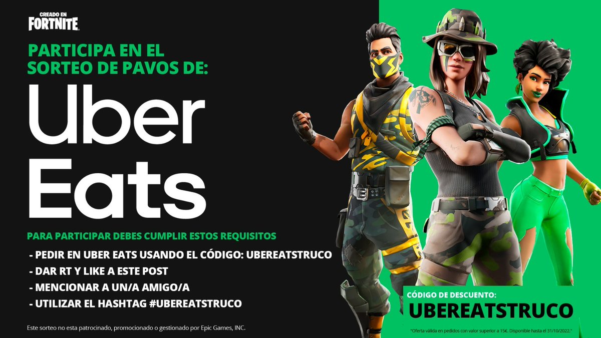 rickyedit's tweet photo. gracias a la peñita de @ubereats_es, si usas el código UBEREATSTRUCO puedes pedir sin gastos de envío y entras en el sorteo de un pack de 13.500 paVos de fortnite. si encima das RT y mencionas a alguien, participas en el sorteo de 10 packs de 2000 paVos extra, jeje. de nada🫡 #ad https://t.co/CAuii55M7O