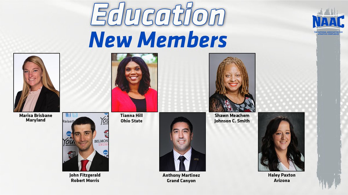 Our Education Committee welcomes 

<a href="/MarisaBrisbane/">Marisa Brisbane</a> from <a href="/TerpsCompliance/">Maryland Compliance</a>
John Fitzgerald from <a href="/RMUCompliance/">RMU Compliance</a>
@thill_44 from <a href="/OSUCompliance/">OSU Compliance</a>
<a href="/antmartinez1/">Anthony Martinez</a> from <a href="/GCUCompliance/">GCU Compliance</a>
Shawn Meachem from <a href="/GT_Compliance/">Ga Tech Compliance</a>
<a href="/paxton_haley15/">Haley Paxton</a> from <a href="/UofACompliance/">Arizona Compliance</a> 
‼️ ‼️ ‼️