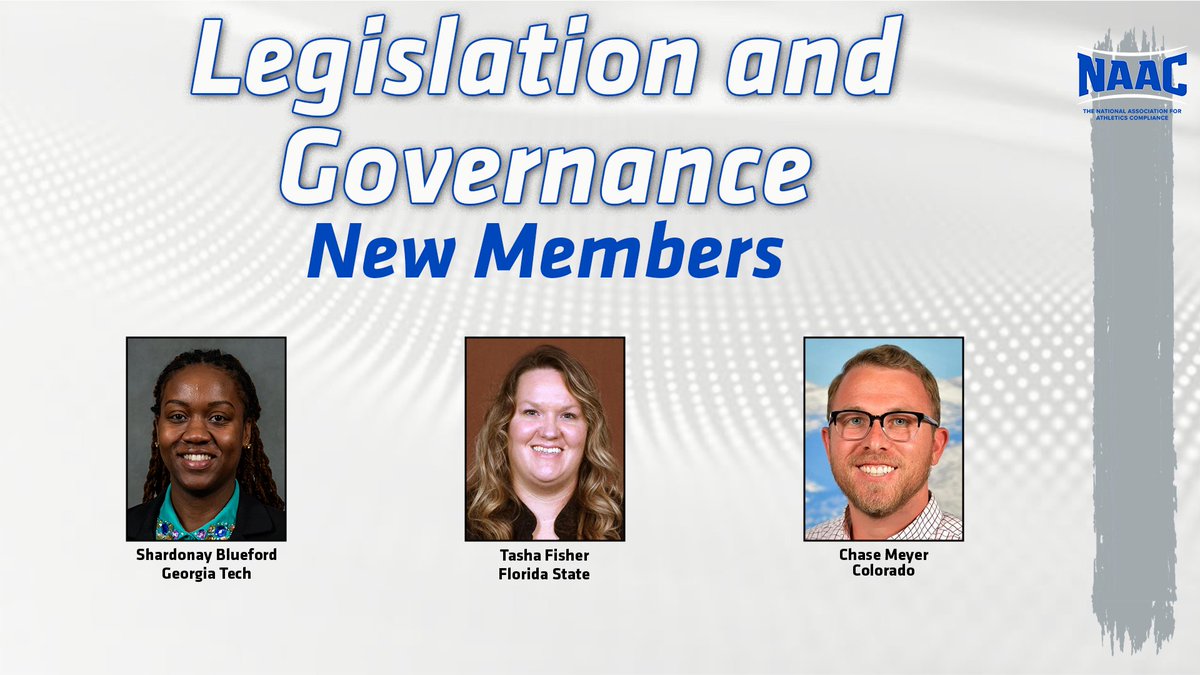 Our Legislation &amp; Governance Committee welcomes three new members Shardonay Blueford from <a href="/GT_Compliance/">Ga Tech Compliance</a>, <a href="/tashakfisher/">Tasha Fisher</a> from <a href="/FSUCompliance/">FSU Compliance</a>, and <a href="/ChaseMoMo/">Chase Meyer</a> from <a href="/BuffsCompliance/">Buffs Compliance</a>
🤩🤩🤩