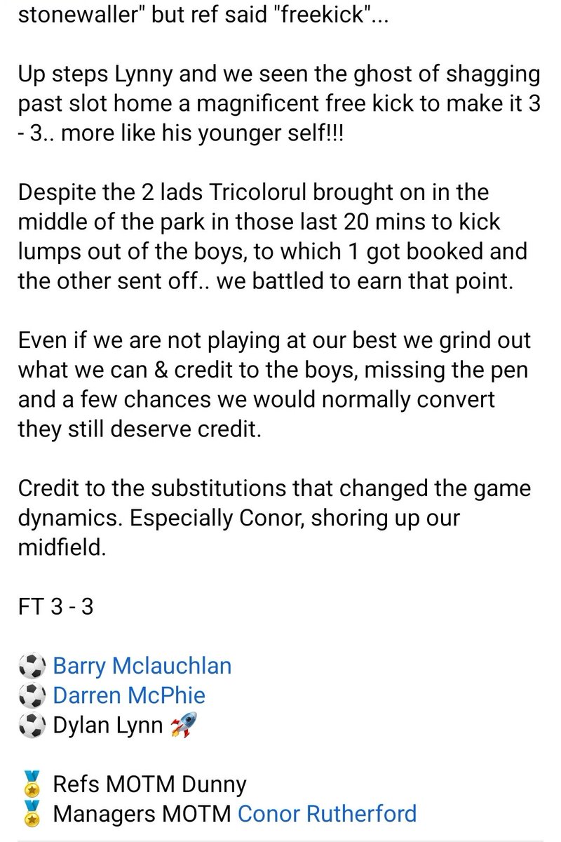 📅 Sunday 25th
vs  Tricolorul FC
🏟 Broxburn Juniors
🏆 League 

💬 TriColorul 3 vs 3 Phoenix 

⚽️ Barry Mclauchlan
⚽️ Darren McPhie 
⚽️ Dylan Lynn 🚀 

🏅 Refs MOTM Dunny
🏅 Managers MOTM Conor Rutherford