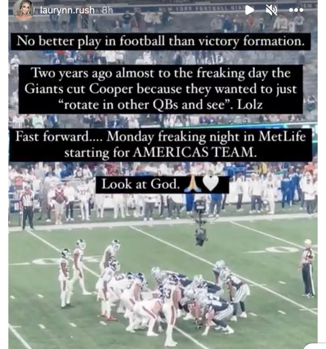 fishsports's tweet photo. Lauryn Rush, ‘LOLZ’ing the #Giants on behalf of her hubby’s #Cowboys - story at https://t.co/XpImtdZoYw https://t.co/4FOPAnUO2w