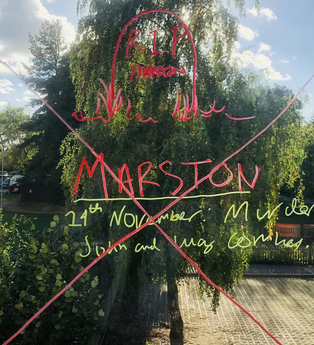 SherburnEnglish's tweet photo. Year 9 @sherburnhigh students exploring the language clues in #AndThenThereWereNone #AgathaChristie ���and we get to use the chalk pens on Mr Hunt’s windows! 🔎 🖊 https://t.co/fDjRbGOntp