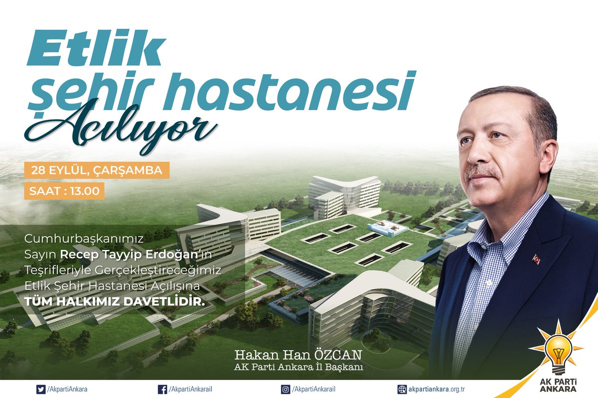 hakanhanozcan's tweet photo. Sayın Cumhurbaşkanımızın teşrifleriyle Ankara'yı sağlıkta zirveye taşıyacak ikinci şehir hastanemizin açılışına tüm halkımız davetlidir.

🗓️28 Eylül Çarşamba

⏰13.00

📍Etlik

#MilleteHizmetAşkıyla https://t.co/JdVrjpEcaR