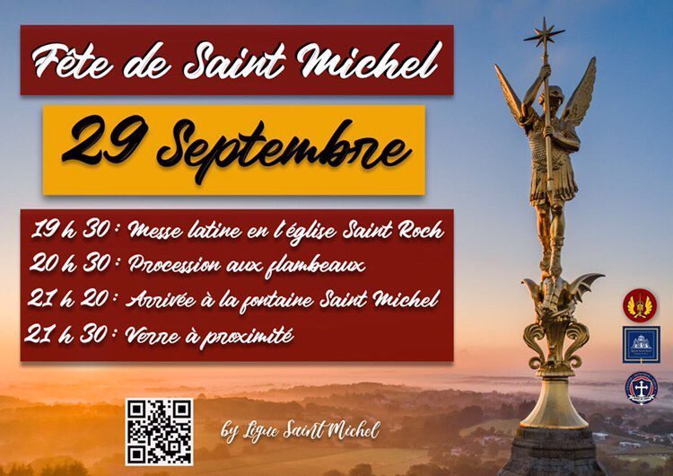MesseObjectif's tweet photo. Pour les parisiens, nous vous invitons à vous joindre à procession aux flambeaux qui se tiendra jeudi entre l’Eglise Saint Roch et la fontaine Saint Michel pour honorer l’archange protecteur de la France. https://t.co/OJHZDgHaki