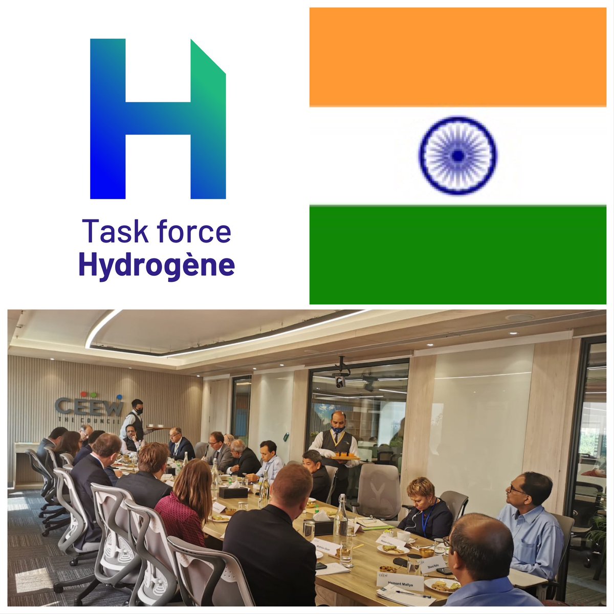 MEDEF_I's tweet image. Réunion au @CEEWIndia pour la délégation en #Inde de notre @TaskForceH2. 48h d'entretiens pour la vingtaine d'entreprises françaises de l'#H2  venues mieux connaître les ambitions de ce géant énergétique @investindia @FollowCII @IndexH40 @BogdanFG @FranceHydrogene