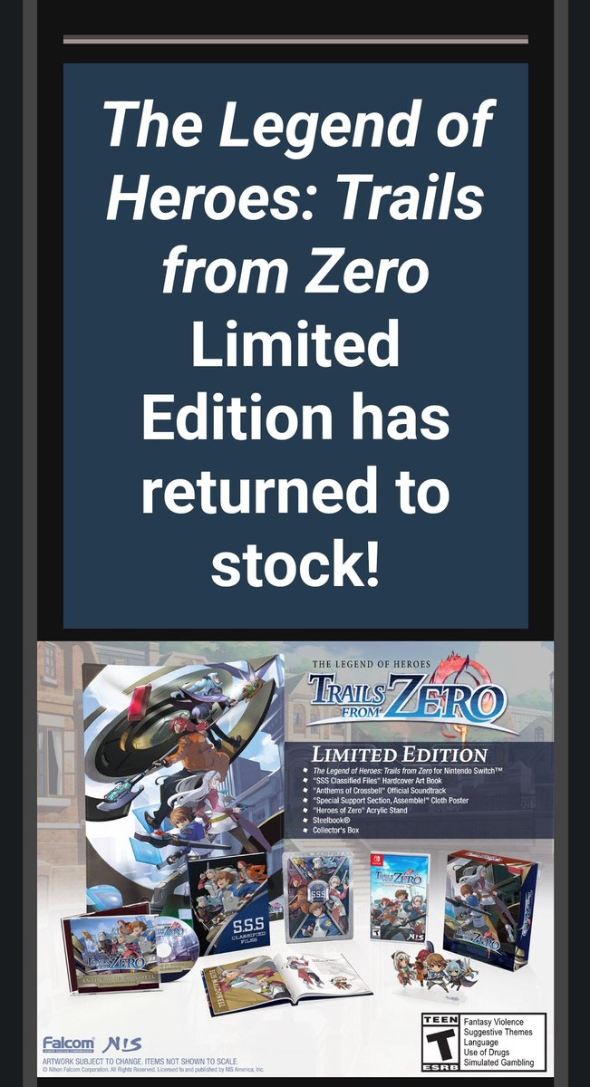 Phil1UpCollects's tweet photo. You know the icing on the cake? I literally just got this email advertising that the CE is back in stock! So you can send me an email for a restock but can't ship out all preordered CEs?! That's wrong. 😠 I'm disappointed in you @NISAmerica #TrialsFromZero make it right. (END) https://t.co/gWerAtiw4b