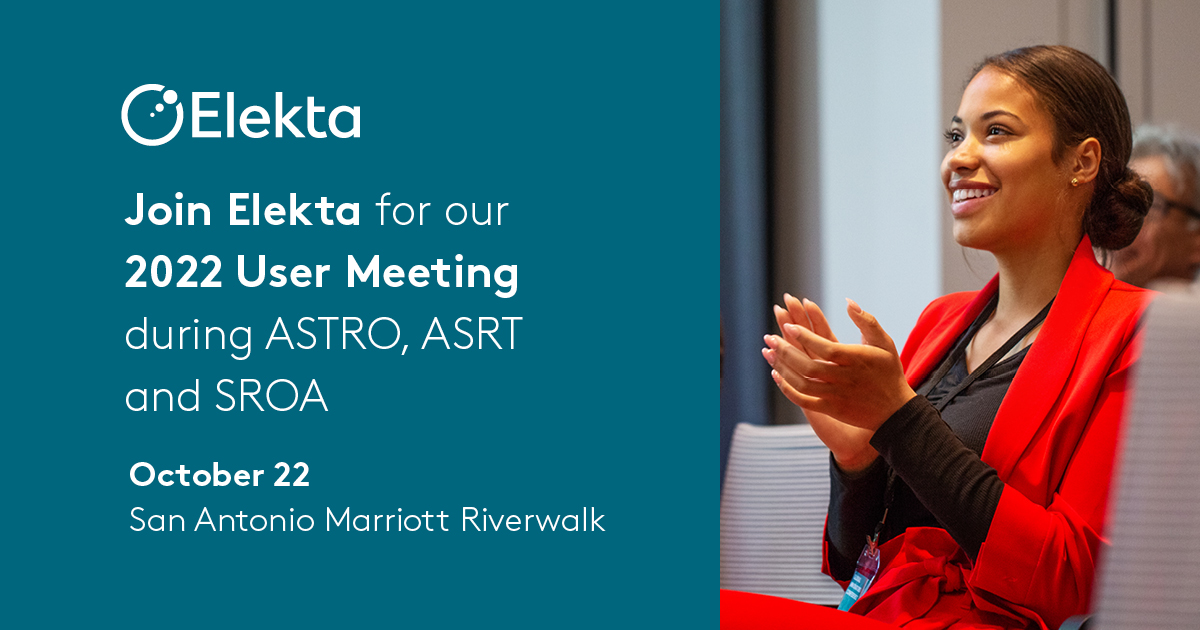 Have you registered for our User Meeting during #ASTRO22? It’s our first since 2019, and we’re excited to spend the afternoon reconnecting and sharing with you how to benefit the most from your Elekta solutions! Won't you join us ➡️ bit.ly/3wc6u4M #radonc #radiotherapy