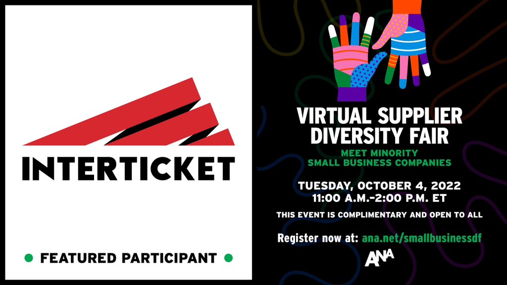 InterticketUSA's tweet photo. Don’t miss the ANA Virtual Supplier Diversity Fair: Meet Minority Small Business Companies on Tuesday, October 4 from 11am- 2pm ET.   Register today at https://t.co/2LIQ4HRZRH

This event is FREE and open to all! #ANAdiversity https://t.co/2eiE6DqlNB