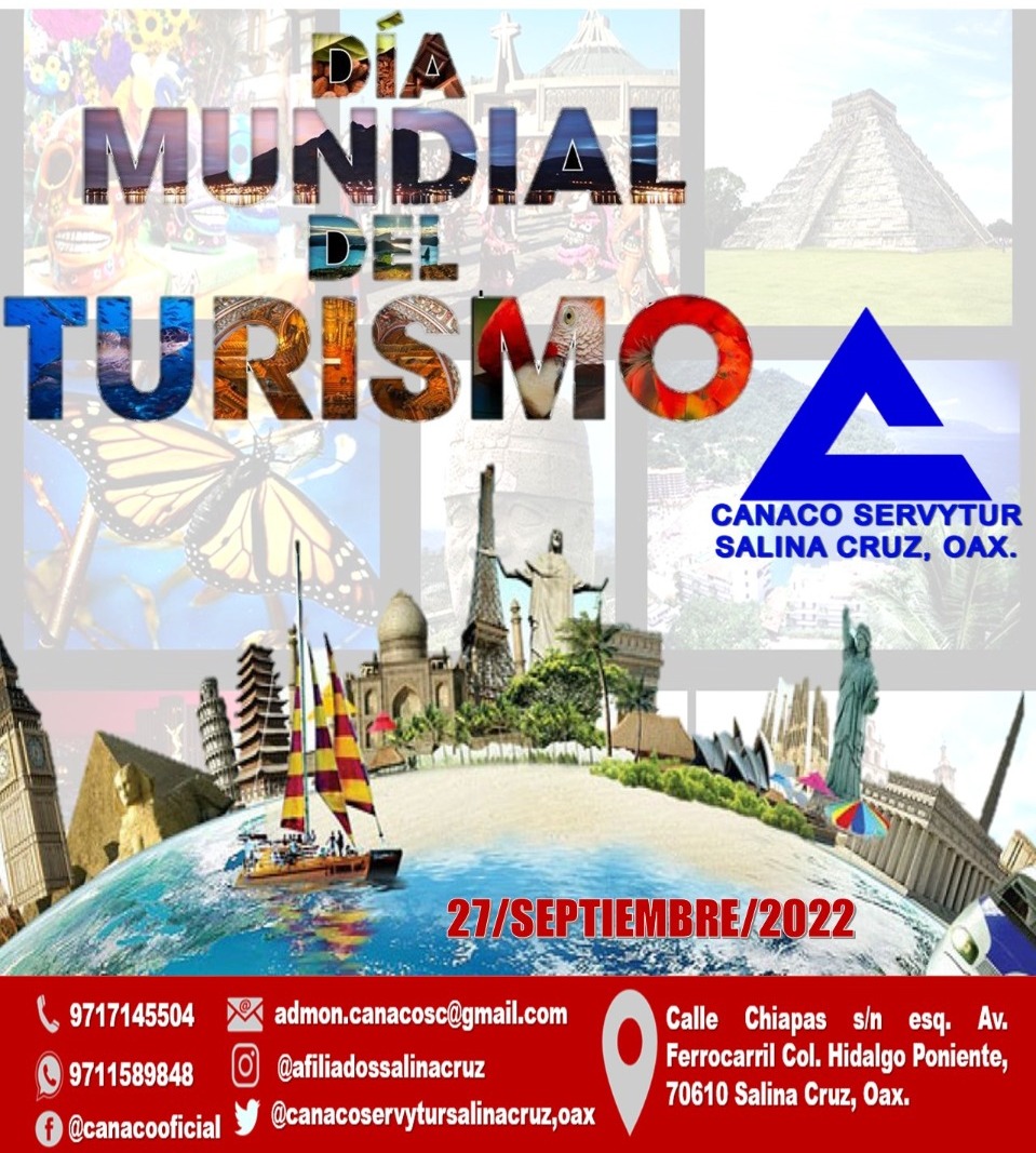 CanacoCruz's tweet photo. 𝐃𝐈𝐀 𝐌𝐔𝐍𝐃𝐈𝐀𝐋 𝐃𝐄𝐋 𝐓𝐔𝐑𝐈𝐒𝐌𝐎
#CANACOSERVYTURSALINACRUZ #afiliadoscanacoservytursalinacruz #27DeSeptiembre https://t.co/OpapsgolYy
