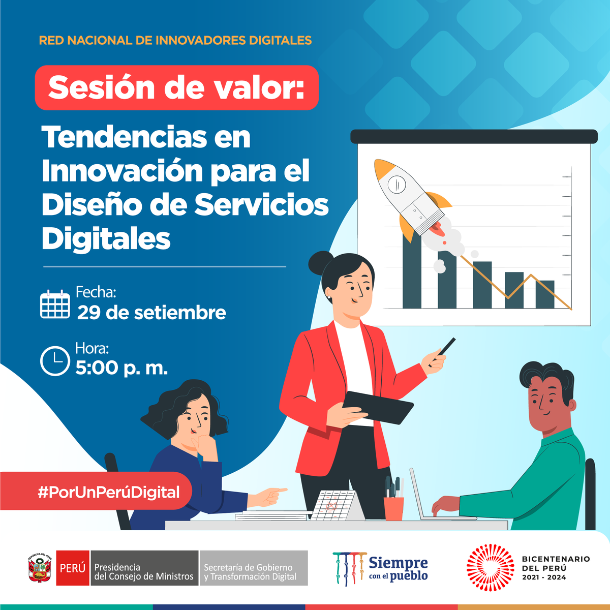 GobiernoPeru_'s tweet photo. ✅ Te invitamos a conocer cuáles son las tendencias en innovación para el diseño de servicios digitales.
🗓️ Jueves, 29 de setiembre.
🕔 5:00 p. m.
🖱️ Programa e inscripciones: https://t.co/P2phGHX8hH 
#PorUnPerúDigital 
#LaboratorioDigital
#RedNacionalDeInnovadoresDigitales https://t.co/jrQEqHmLQo
