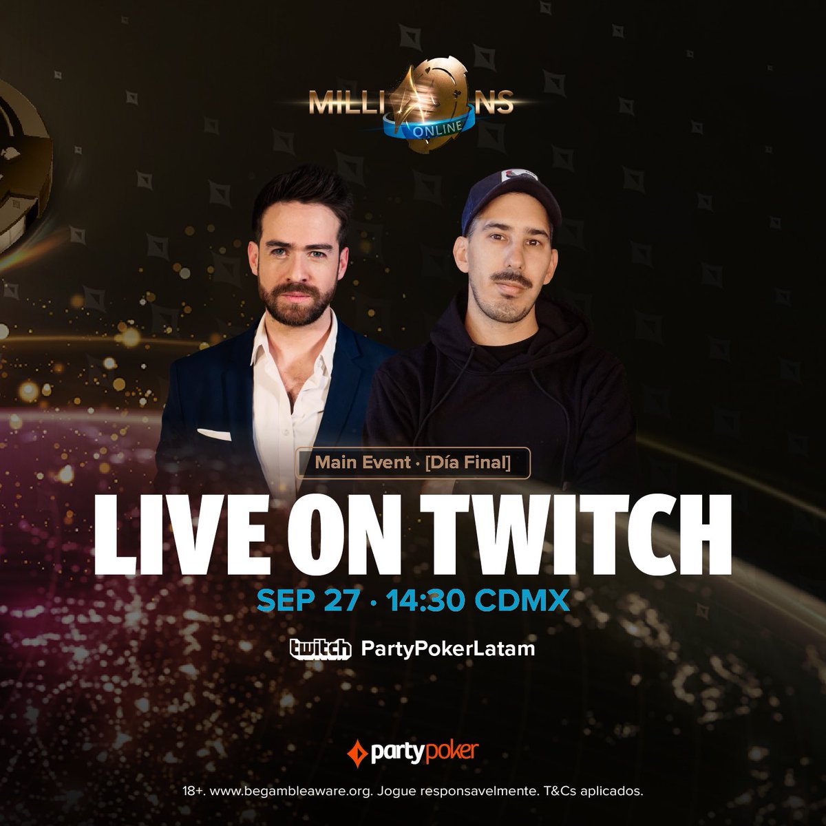 ¡Ya estamos en vivo! 
El ultimo dia del Main Event #MILLIONSOnline lo seguís por nuestro canal de twitch 📺twitch.tv/partypokerlatam, junto a los comentarios de <a href="/santigoal/">Santiago Gonzalez</a>  y <a href="/guochigrill/">Guochi ♣️</a> 🫶
