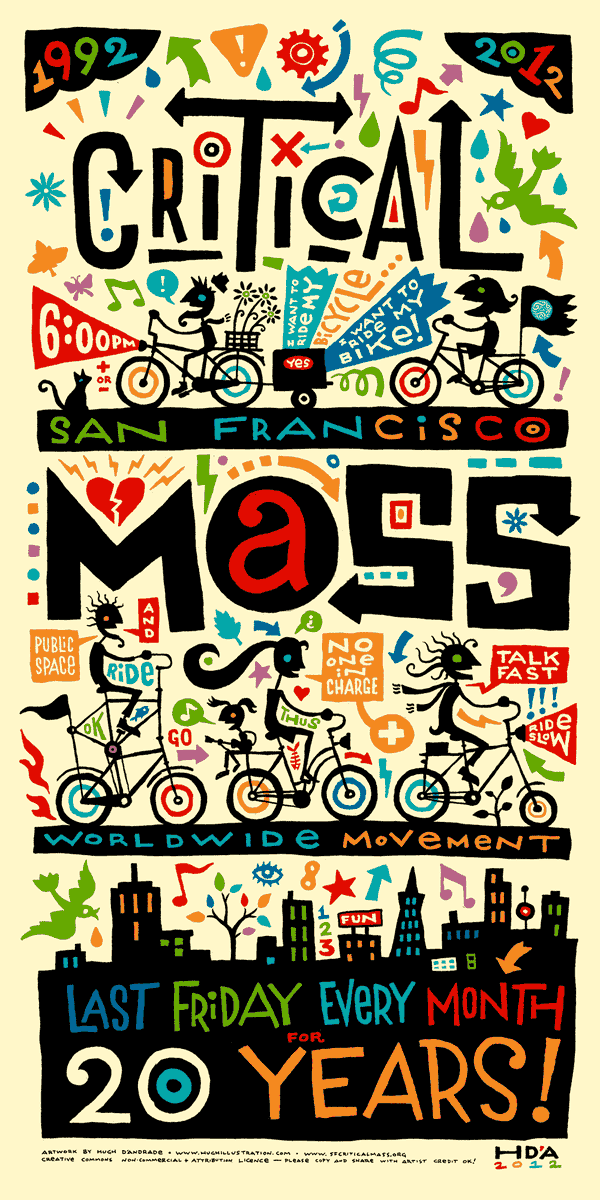 CriticalMassSF's tweet photo. 2012: 20 Year Anniversary poster by Hugh D'Andrade
2022: 30 Year Anniversary flyer by Joey Lusterman

3/3 https://t.co/orQRgeef1M