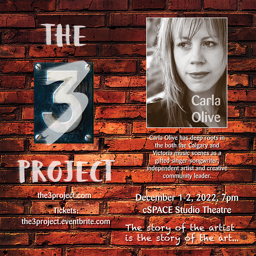 KimFirmston's tweet photo. The 3 Project. Meet our featured artists!
CARLA OLIVE. Singer-songwriter. Community Builder.
Have you got your tickets? (There’s an early bird discount!)
DECEMBER 1-2/22  
cSPACE Studio Theatre
TICKETS (limited seating): https://t.co/hOwrbPlRbO
https://t.co/VOa8oC3dBx https://t.co/vx0o6lYMiL