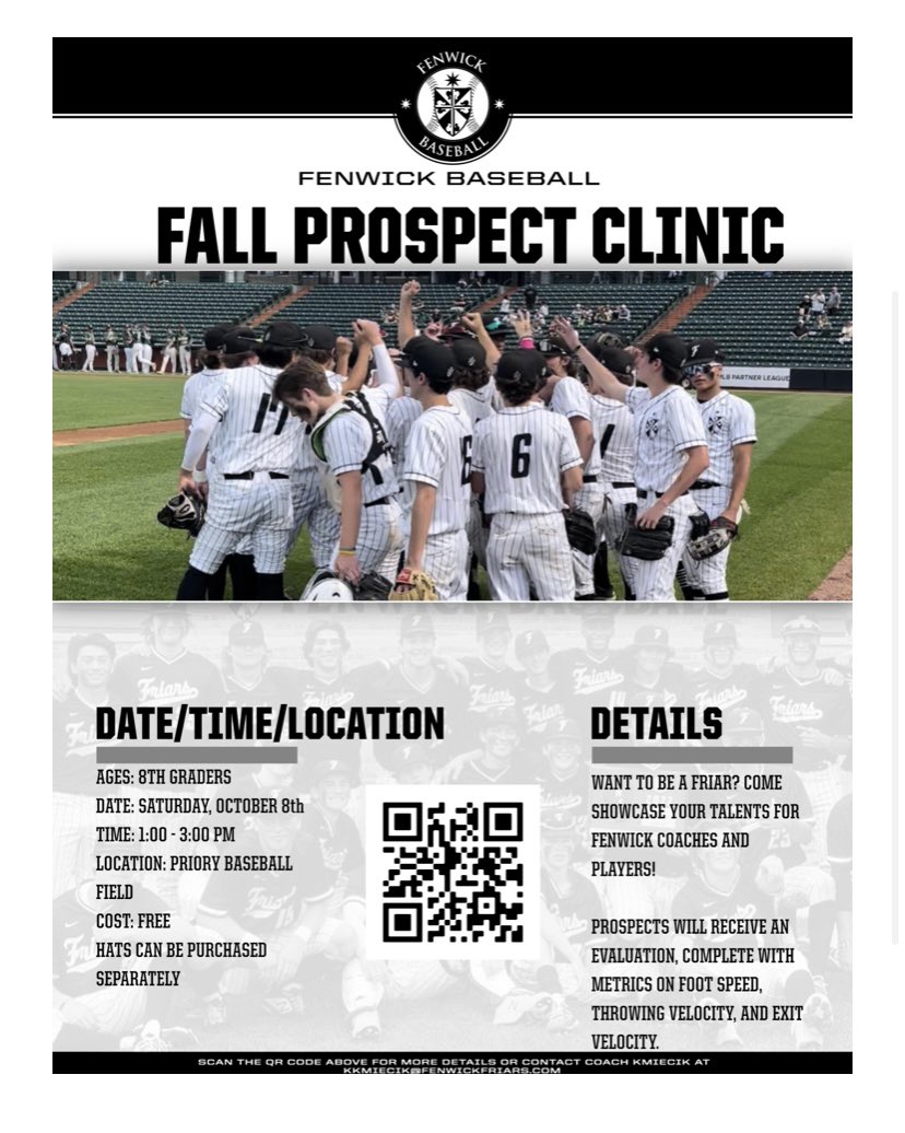 Attn: 8th graders! Great FREE camp with @baseballfriars coming up next month! See details below ⬇️