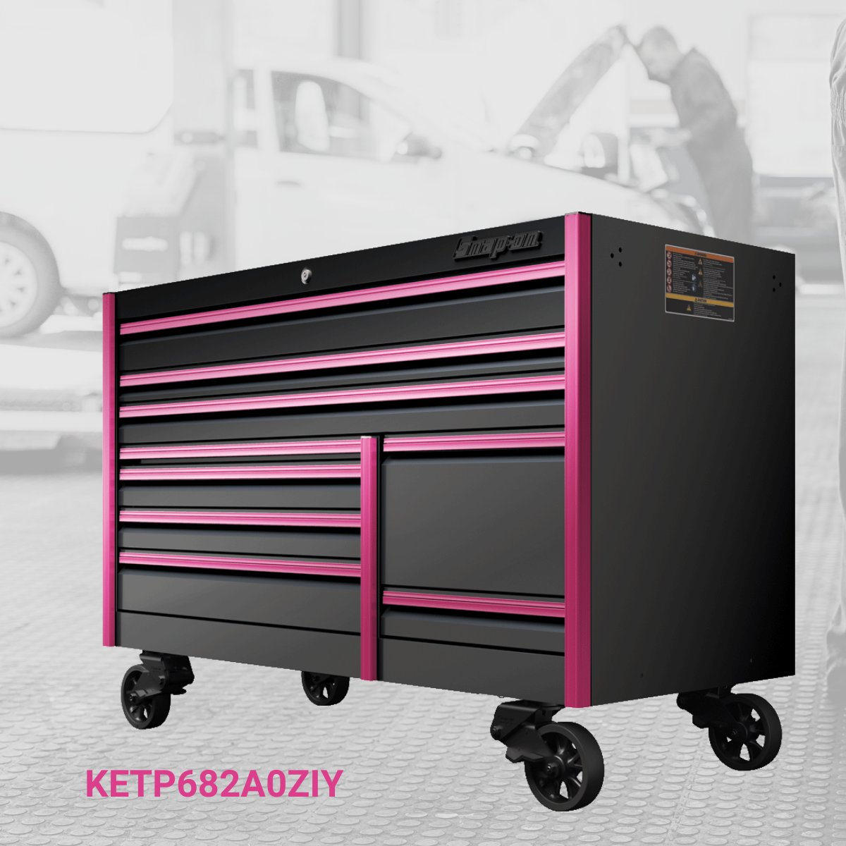 Snapon_Tools's tweet photo. It's #ToolStorageTuesday! Check out the KETP682A0ZIY - Gloss Black with Brushed Pink Trim and Blackout details. Are you thinking pink? https://t.co/fVdLuD659a