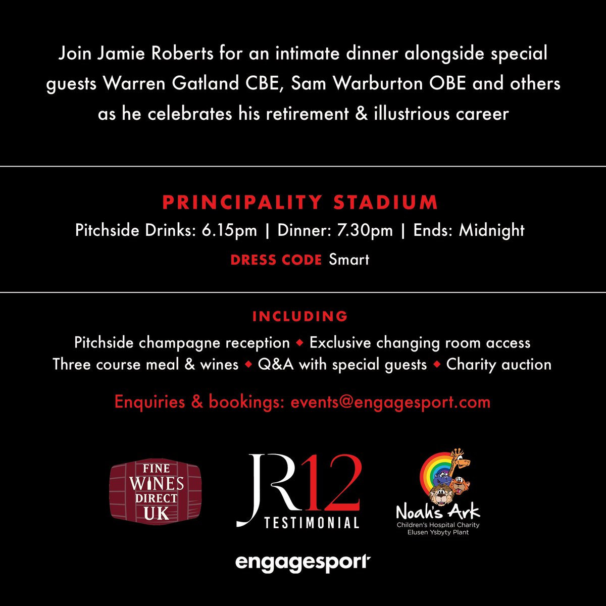 Jamie Roberts (@Jamiehuwroberts) on Twitter photo 2022-09-27 19:48:55 Great to be back with the old Gaffer and Skipper the night before we take on the All Blacks 🏉⬇️ @noahsarkcharity Email: - events@engagesport.com Great to be back with the old Gaffer and Skipper the night before we take on the All Blacks 🏉⬇️ @noahsarkcharity Email: - events@engagesport.com