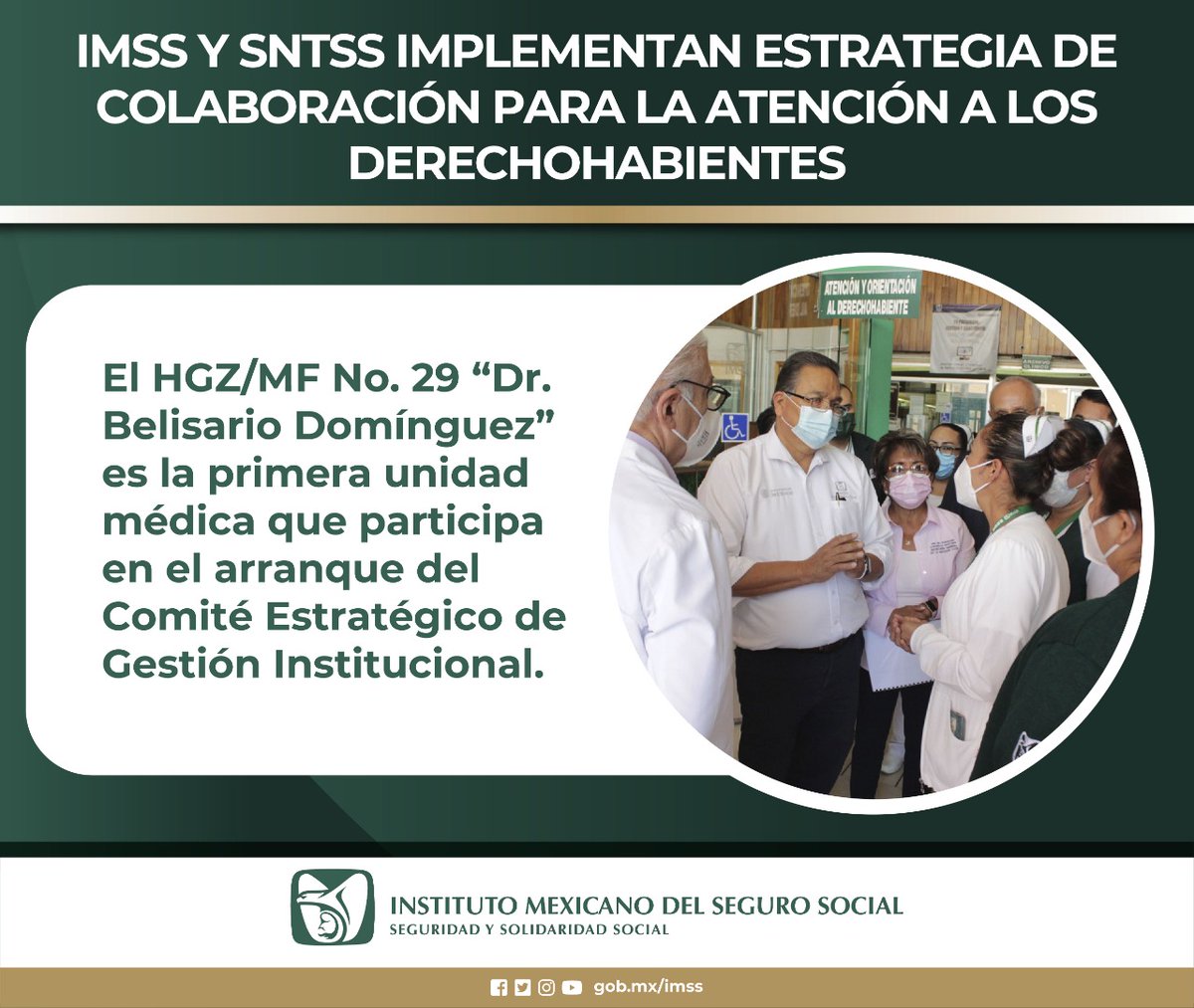 Tu_IMSS's tweet photo. En el HGZ/MF No. 29 del #IMSSCdMx dio inicio el Comité Estratégico de Gestión Institucional entre Instituto y el #SNTSS, con la finalidad mejorar la calidad en la atención, cobertura y buen trato a los derechohabientes.

➡️  https://t.co/3xFarKzjPZ https://t.co/cRMfes6dx8