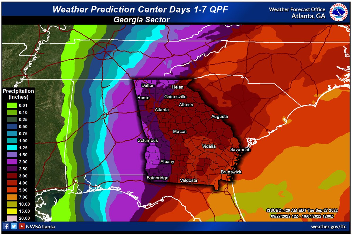 MaconBibbCoEMA's tweet photo. Right now, we are forecast to receive Tropical Storm sustained winds (40 mph) beginning Thursday morning and about 3 inches of rain over 4 days. This is all still very uncertain, so make sure to follow local weather forecasters & sign up for #MBCAlert at https://t.co/3AxrUFnlz4. https://t.co/J78xeKwWil
