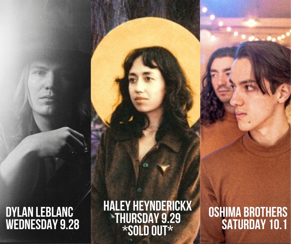 THIS WEEK #10YearsOfTheParlorRoom
⚡️9/28 Dylan LeBlanc
⚡️9/29 Haley Heynderickx *SOLD OUT*
⚡️10/2 Oshima Brothers
➡️ TIX at signaturesoundspresents.com