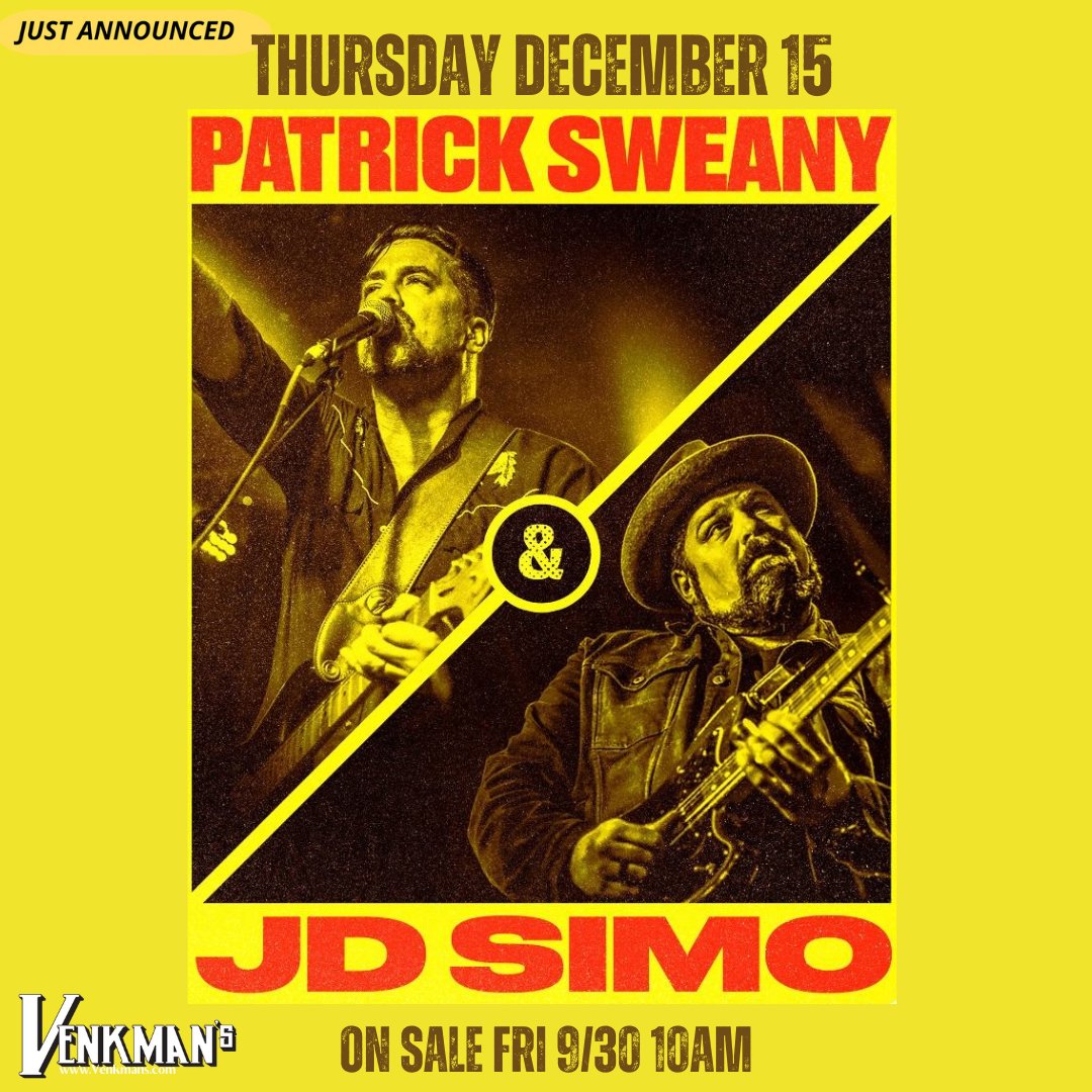 👀 NEW SHOW! <a href="/PatrickSweany/">Patrick Sweany</a> &amp; <a href="/JDSimomusic/">JD Simo</a> - a rippin' night of Blues / Rock!
Thursday December 15
Tix on sale Fri 9/30 10am 
bit.ly/SweanySimoVenk…