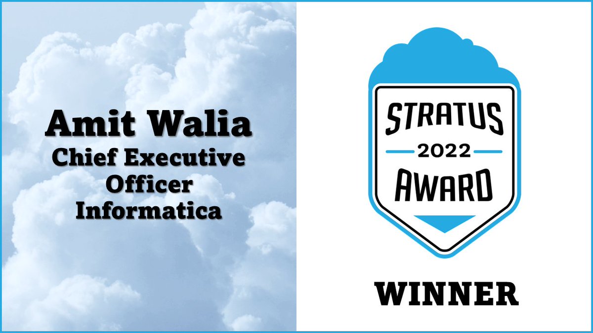 Our CEO @Amit_Walia has been recognized as the top Cloud Executive in the 2022 Stratus Awards for Cloud Computing for showcasing vision, creativity, and persistence by the Business Intelligence Group (@bigawards). infa.media/3Sk3I6G