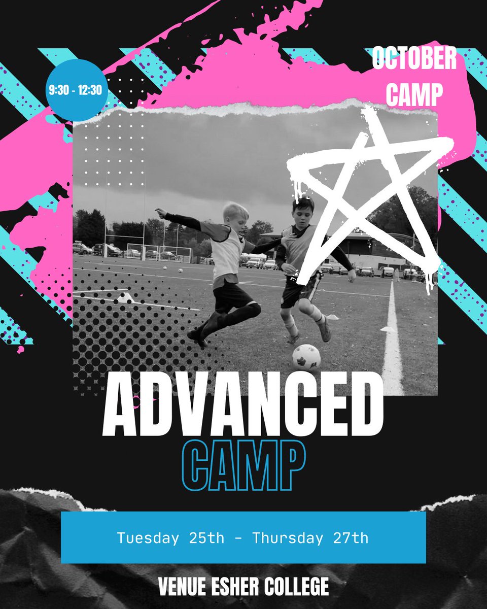 💥 OCTOBER CAMPS ARE LIVE! 💥

Join our Academy Coaches for 3 days of intense training! 

🏟 Esher College, 9:30 - 12:30 

Sign up through our website!