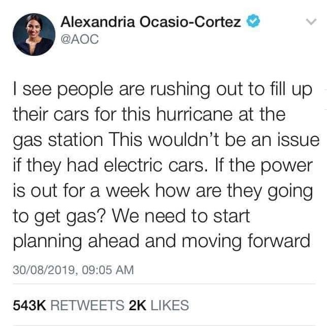 If the power us out for a week how the hell the electric car is getting charged? Ufff she s worst than I thought!