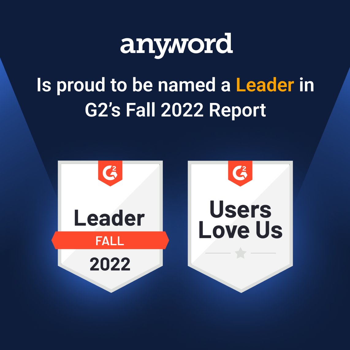 We are excited to announce that Anyword has been named a Top Leader in G2’s Fall 2022 report! Thank you @G2 for this acknowledgement and thank you to all of our loyal Anyworders. We appreciate it!

#leader #marketing #ThankYou