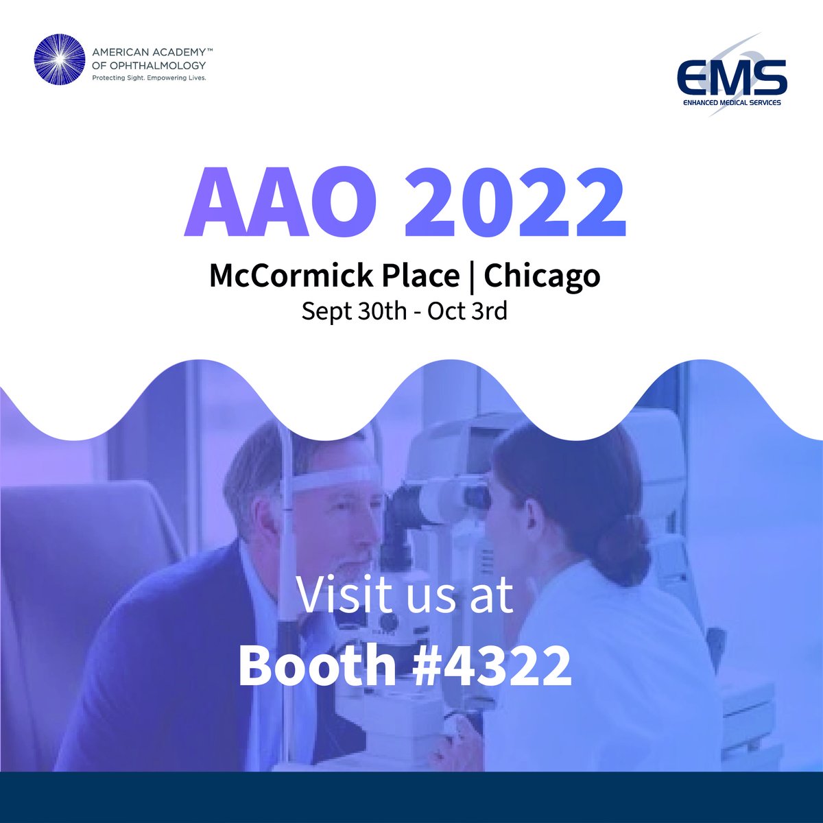Come see us at AAO in Chicago!  
Visit booth #4322 to consult with our experts and to save with our show promotions!

More information: emseye.com/contact-us/ 

#aao2022 #EMS #enhancedmedicalservices #ophthalmology #ophthalmologist #eyecare