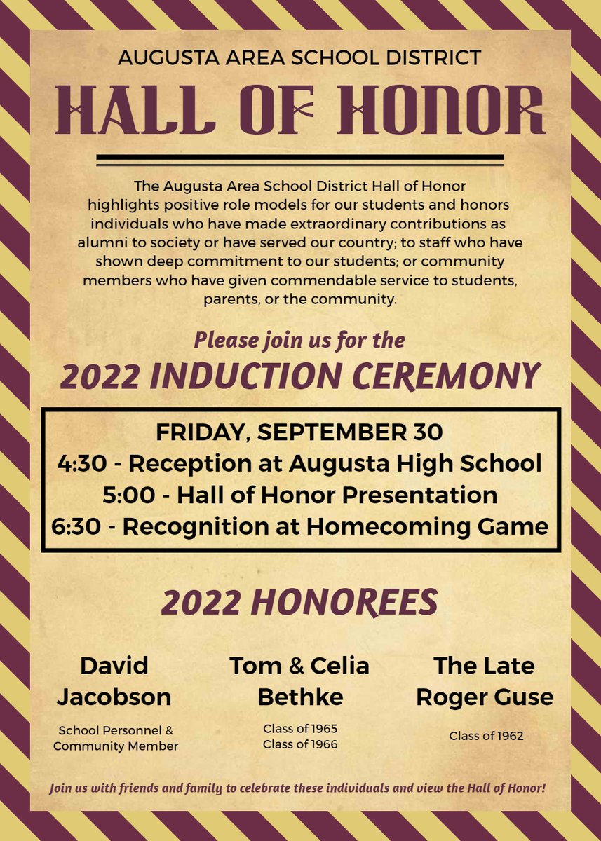 Reminder of this Friday's Hall of Honor Ceremony!  Please join us before the Homecoming football game for this great celebration of this year's inductees.

#beaverproud