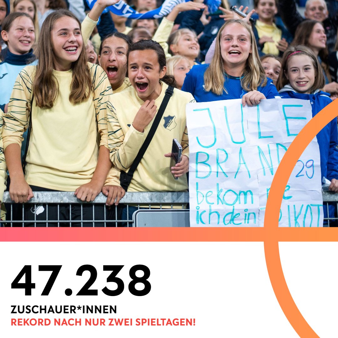 DFB_Frauen's tweet photo. Rekord nach nur zwei Spieltagen: 47.238 Zuschauer*innen besuchten die ersten zwölf Partien der Frauen-Bundesliga. Das sind schon zu diesem frühen Zeitpunkt so viele Fans wie nach der gesamten Hinrunde in der vergangenen Saison. 👏
Mehr Infos ℹ️ https://t.co/HHZbQSRQWX

#DieLiga https://t.co/RLwkWxW5CK