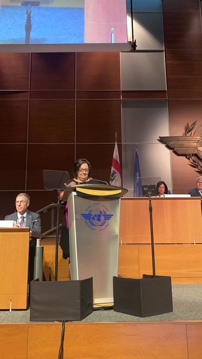 icao's tweet photo. ⚜️ Deputy Minister of International Relations and La Francophonie of Québec @MRIF_Quebec, Mme Sylvie Barcelo, welcomes #ICAOA41 participants and speaks to the importance of the aviation industry in the province of #Québec. 🛫 https://t.co/Vzs4GlXx48