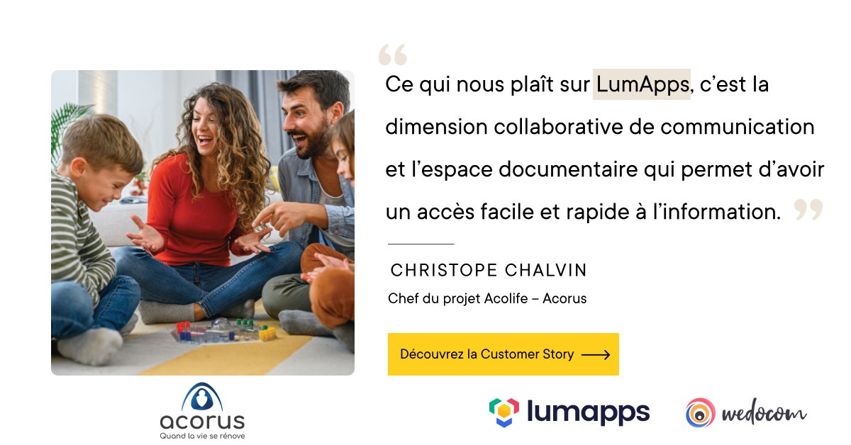 lumappsFR's tweet photo. @AcorusInfo, @WEDOCOM1 et LumApps ont collaborés pour créer Acolife, un outil permettant de connecter les 1400 collaborateurs dispatchés dans 150 mini-entreprises. 🤝

Découvrez-en plus par ici 👉 https://t.co/yxZPDbkb4H https://t.co/aAiLBGyQ5w