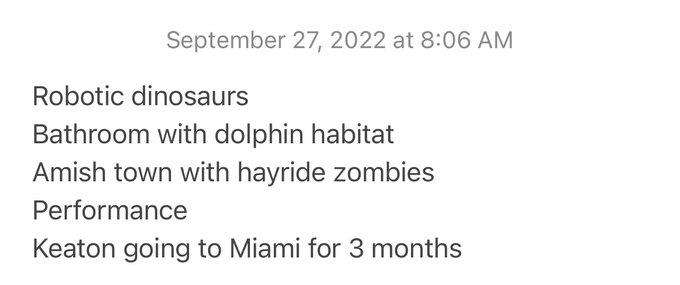 I&rsquo;m writing down all my melatonin dreams. These were just from last night. https://t.co/djGePkjmIs