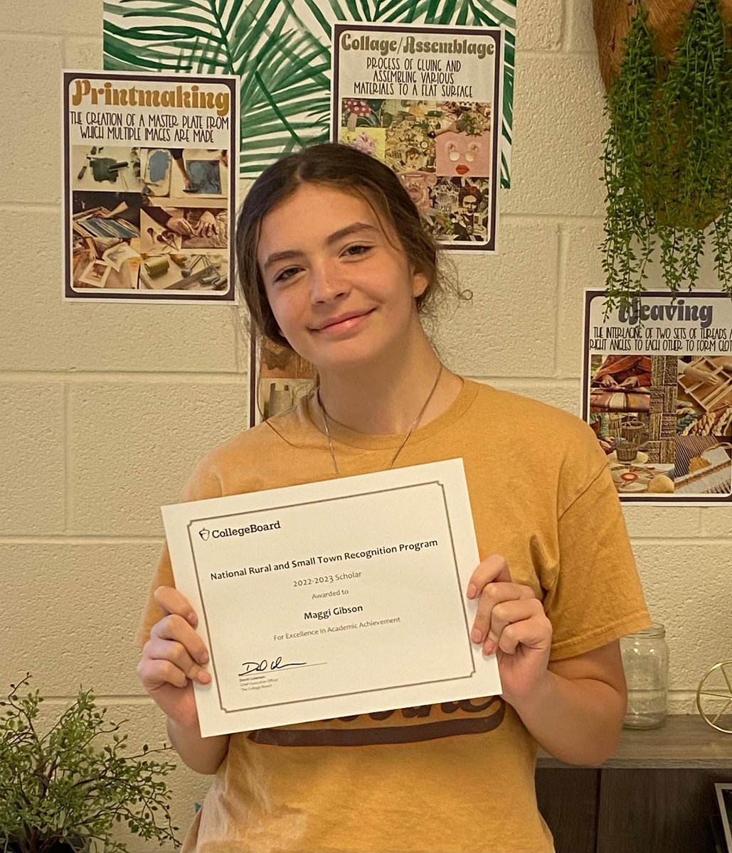 LandonKOdom's tweet photo. The College Board recently recognized Mount Zion High School Junior, Maggi Gibson, with the National Rural and Small Town Award through their National Recognition Program. Maggi earned this award by scoring in the top 10% nationally on the PSAT. https://t.co/g5nSruATGc